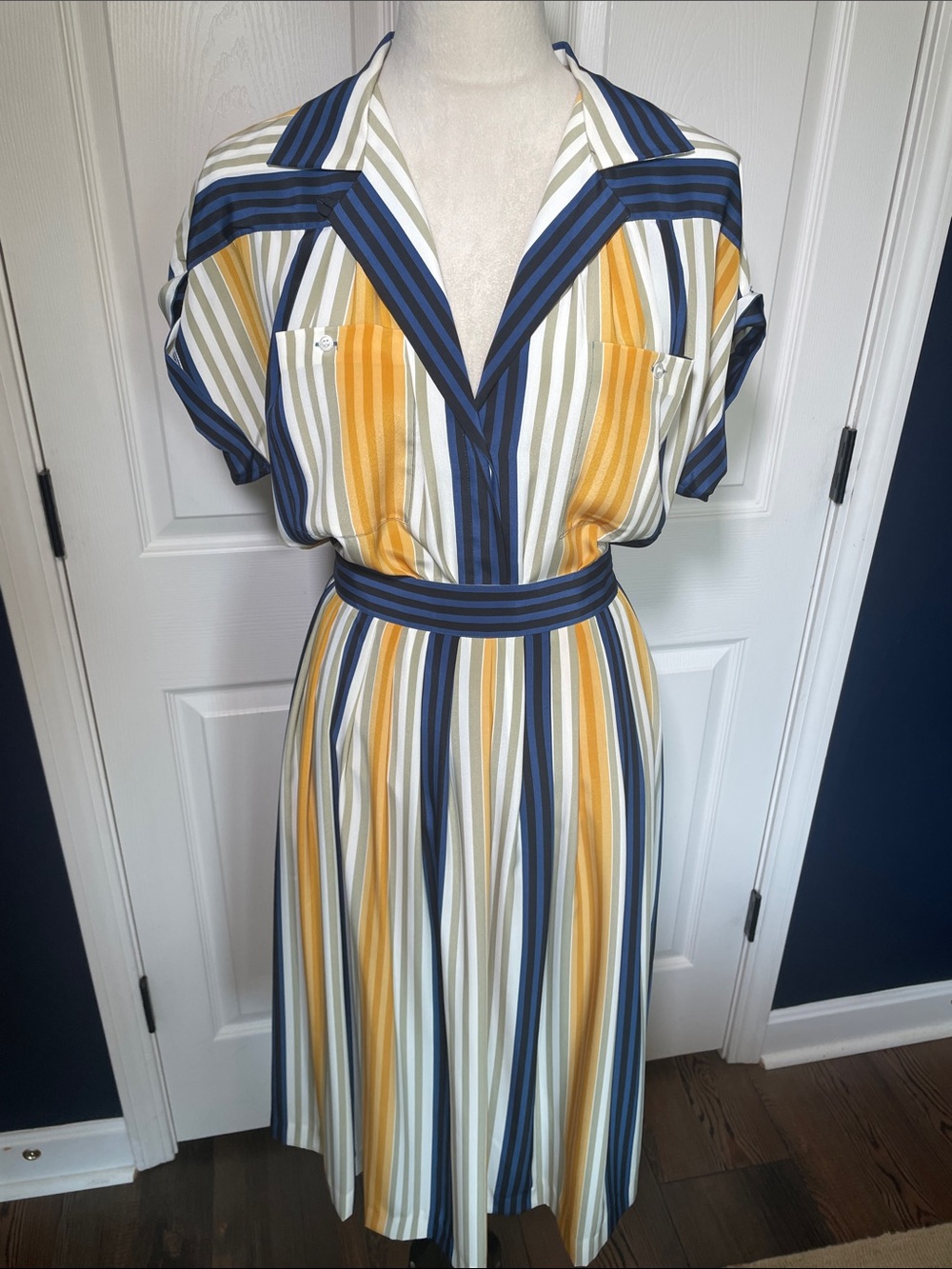 Vintage Liz Claiborne Striped Collared Matching Skirt Blouse Set Size 8